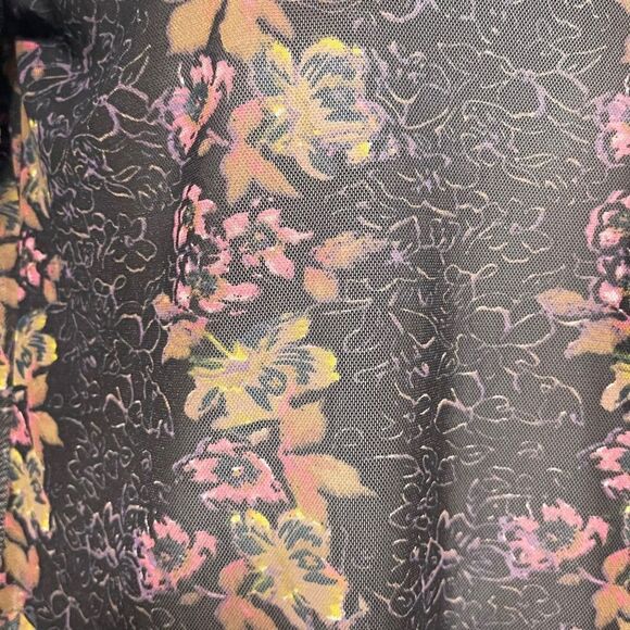 FREE PEOPLE Amber Black Floral Print Mesh Mock Neck Top M - Picture 4 of 11